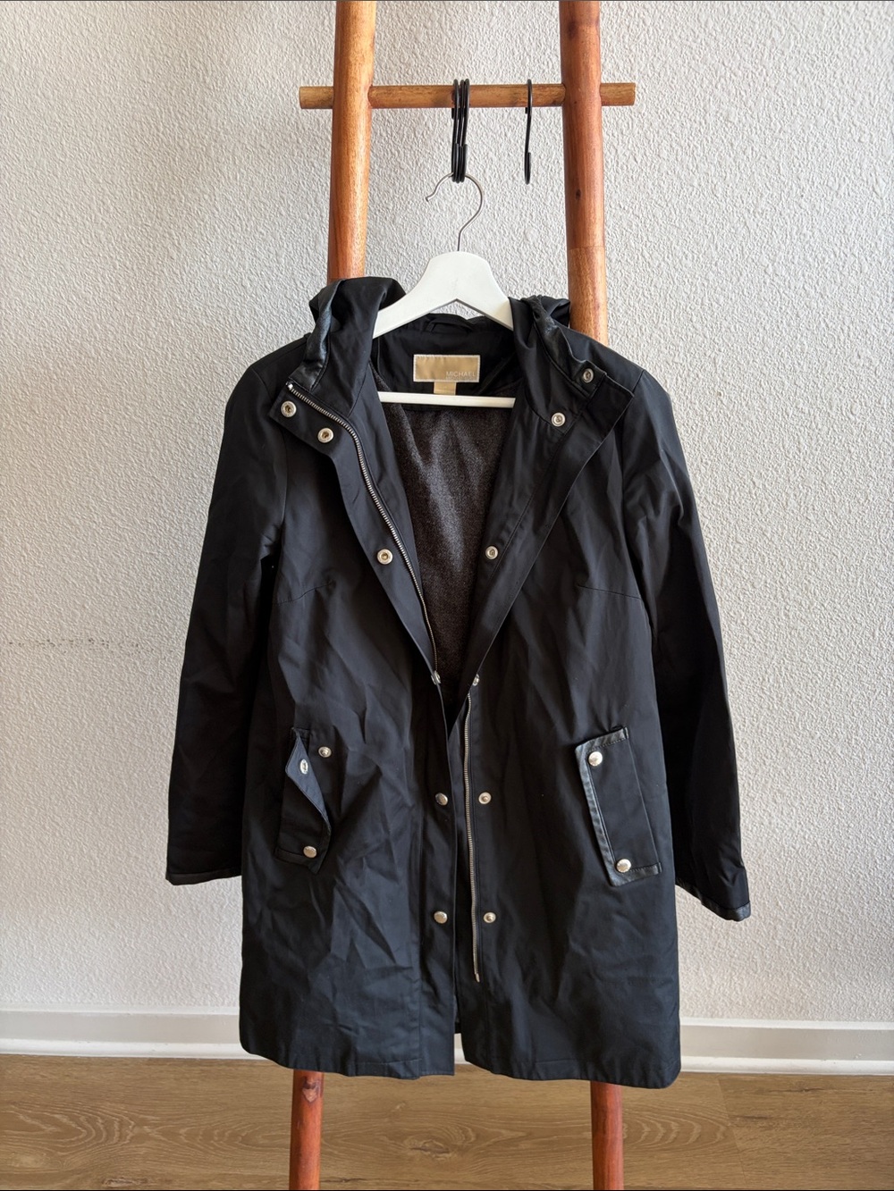 MICHAEL Michael Kors Black Hooded Trench Coat